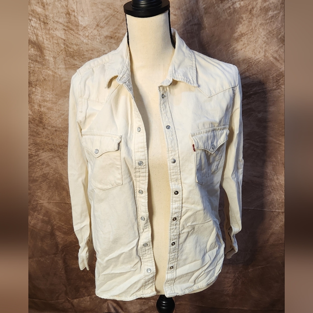Western Snap Denim Shirt – Off White – Size S